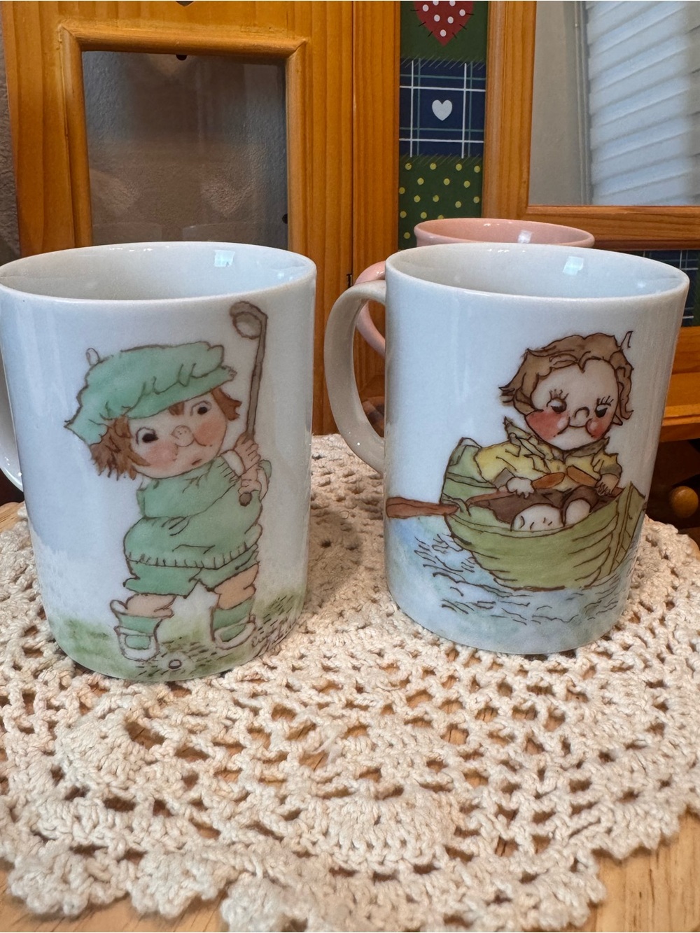 Ceramic hand painted vintage mug boy rowing